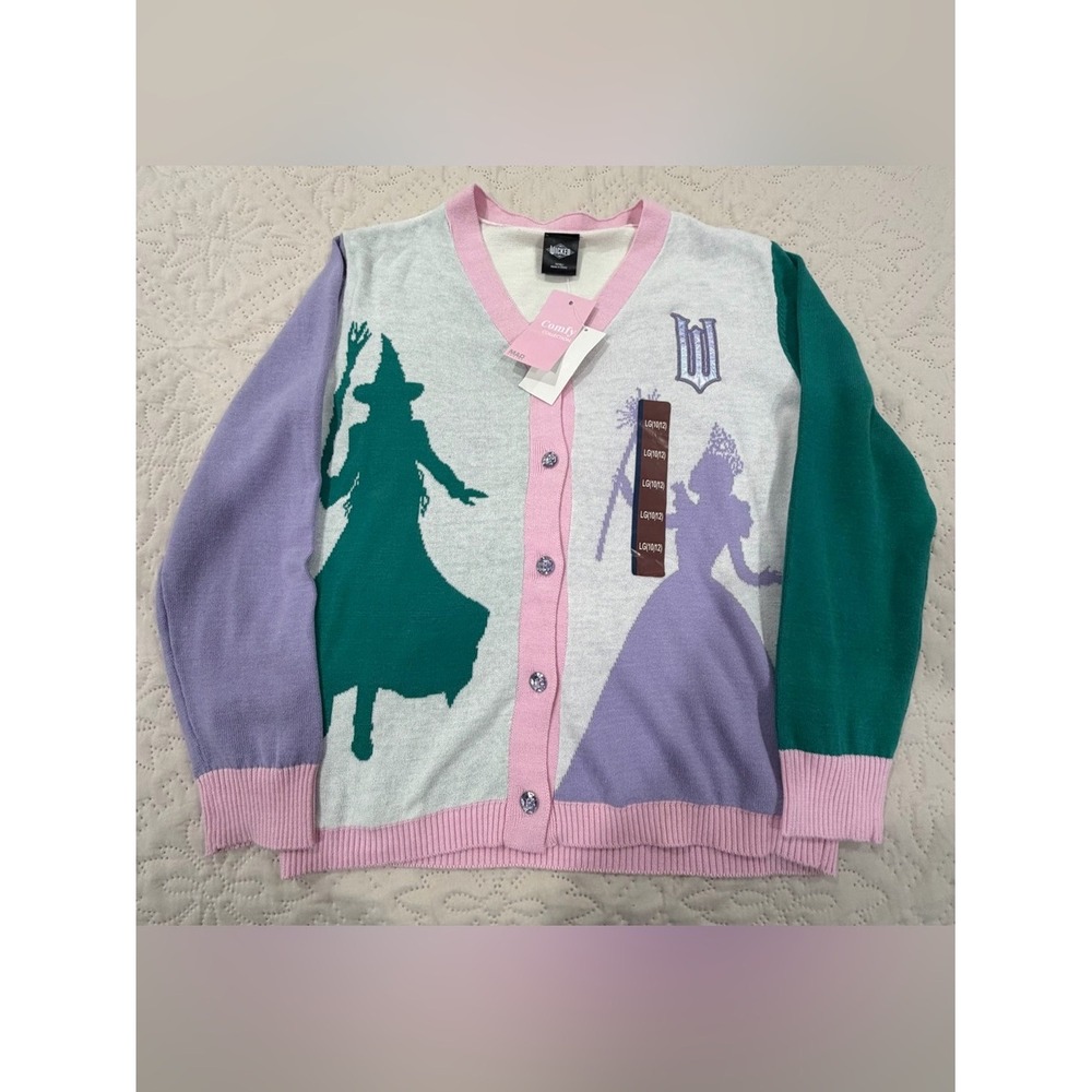 Wicked Elphaba Glinda Girls Cardigan Sweater Size 10/12 L NWT